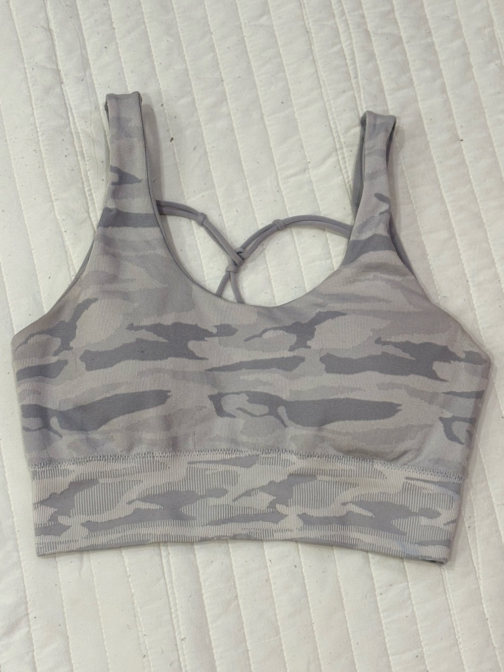 Pro Fit Seamless Gray Camouflage Strappy Sports Bra Activewear Women's Medium